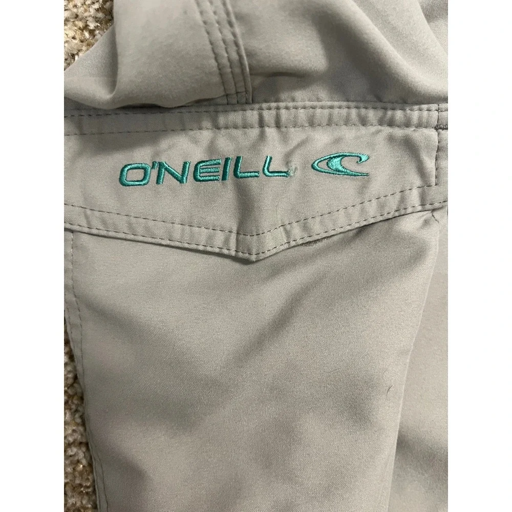 O'Neill Mens Gray Board Shorts Teal Logo Cargo Pocket Swim Trunks Size 40